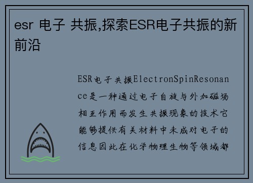 esr 电子 共振,探索ESR电子共振的新前沿